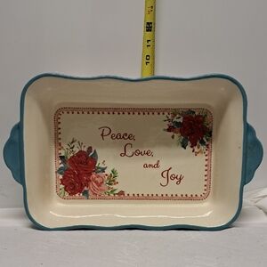 Teal Floral Ceramic Baking Dish with Handles
